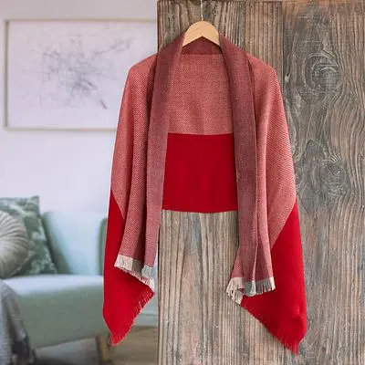 100% baby alpaca shawl, 'Bold Red' - Woven Baby Alpaca Shawl