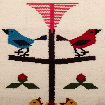 camino de mesa de lana - Camino de mesa de lana con motivo de pájaros