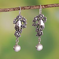 Silver dangle earrings, 'A Flower For You' - Artisan Crafted 950 Silver Earrings