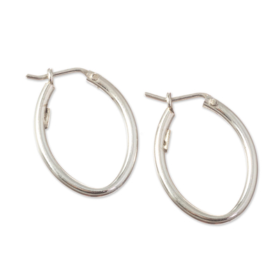 Sterling silver hoop earrings, 'Archetype' - Oval Sterling Hoop Earrings
