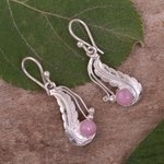 Opal dangle earrings, 'Swaying Leaf' - Handmade Sterling Earrings with Pink Opal