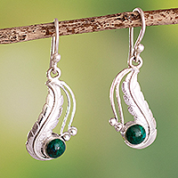 Chrysocolla dangle earrings, 'Swaying Leaf' - 950 Silver and Chrysocolla Earrings