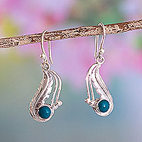 Chrysocolla dangle earrings, 'Swinging Leaf' - Peruvian Chrysocolla Earrings