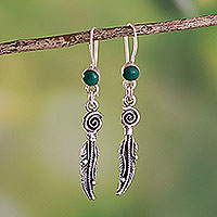 Chrysocolla dangle earrings, 'Leaf Continuity' - Handcrafted Chrysocolla Dangle Earrings