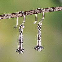 Silver dangle earrings, 'Cantuta' - Artisan Crafted Silver Flower Earrings