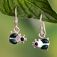 Chrysocolla dangle earrings, 'Ladybug Groove' - Artisan Crafted Earrings with Chrysocolla