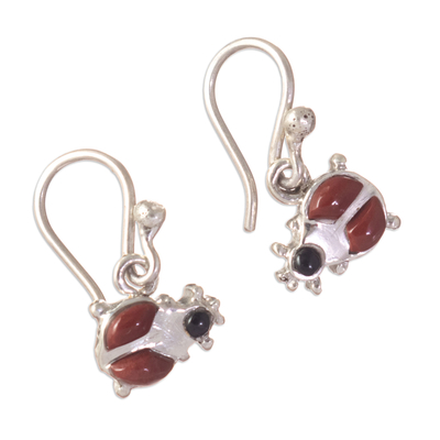 Jasper dangle earrings, 'Ladybug Groove' - Silver and Jasper Dangle Earrings