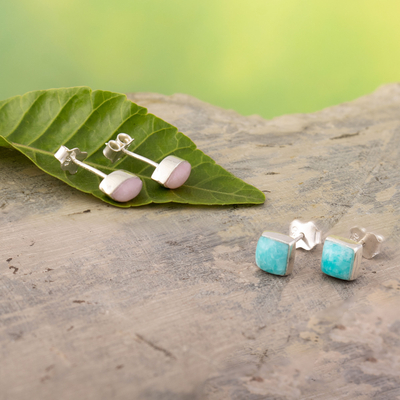 Gemstone stud earrings, 'Choices' ( set of 2) - 950 Silver and Gemstone Studs (Set of 2)