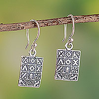 Silver dangle earrings, 'Tocapu' - Inca Motif Silver Earrings