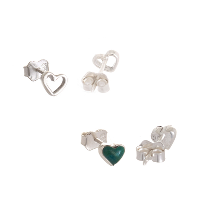 Silver and chrysocolla stud earrings, 'Open Heart, Full Heart' (pair) - Chrysocolla and 950 Silver Stud Earrings (Pair)