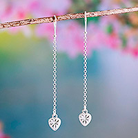 Sterling silver dangle earrings, 'Heart Prism' - Long Sterling Dangle Earrings