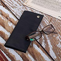 Leather eyeglass case, 'Cool Companion in Navy' - Handcrafted Dark Blue Leather Eyeglass Case