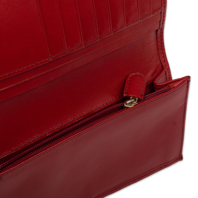 Leather wallet, 'Style Savvy' - Smooth Red Leather Wallet from Peru