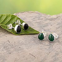 Gemstone stud earrings, 'Santa Rosa Tears' (pair) - Sterling Silver Stud Earrings with Gems (Pair)