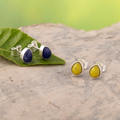 Gemstone stud earrings, 'San Cristobal Tears' (pair) - Handcrafted Gemstone Stud Earrings (Pair)