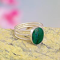 Chrysocolla cocktail ring, 'Positive Influence' - Handcrafted Chrysocolla Ring