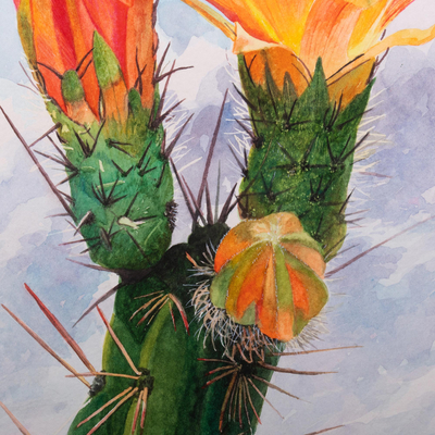 'Desert Beauty' - Realist Watercolour Painting of Cactus Flowers