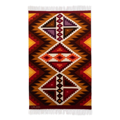 Diamond Motif Wool Area Rug (3x4.5) - Inca Realm