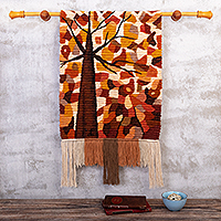 Tapiz de lana, 'Misterioso árbol de la vida' - Tapiz de árbol de la vida con tema de naturaleza andino tejido a mano