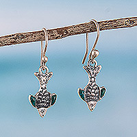 Chrysocolla dangle earrings, 'Fin Fun' - Silver Fish Earrings with Chrysocolla