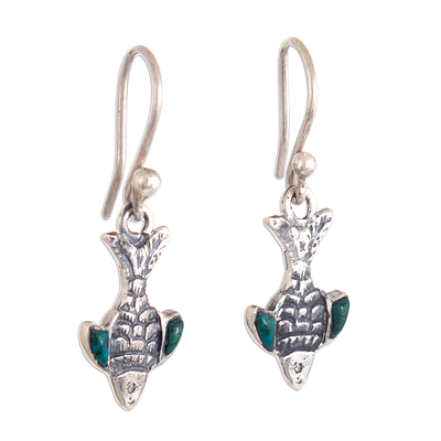 Silver Fish Earrings with Chrysocolla