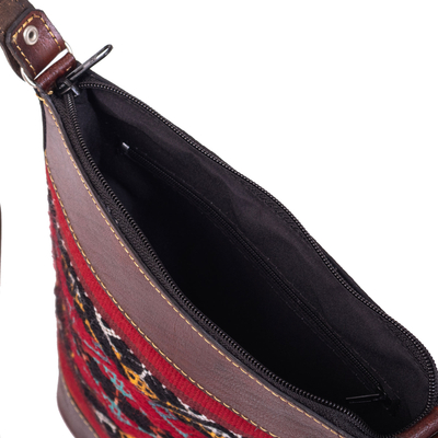 Alpaca-accented leather sling, 'Urubamba Diamonds' - Textile-Accented Leather Sling from Peru