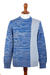 Jersey de hombre en una mezcla de algodón - Suéter de Punto Azul Beige de Algodón para Hombre Hecho en Perú