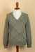 Men's cotton blend sweater, 'Comfort in Sage' - Men's Andean Cotton Blend Pullover Sweater in Green