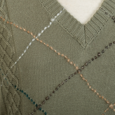 Herrenpullover aus Baumwollmischung - Herren-Pullover aus Anden-Baumwollmischung in Grün