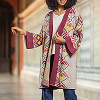 Cotton blend cardigan, 'Serene Andes' - Peruvian colourful Cotton Blend Cardigan with Andean Details