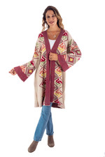 Cotton blend cardigan, 'Serene Andes' - Peruvian Colorful Cotton Blend Cardigan with Andean Details