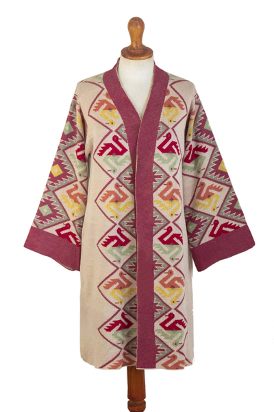 Cotton blend cardigan, 'Serene Andes' - Peruvian Colorful Cotton Blend Cardigan with Andean Details