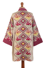 Cotton blend cardigan, 'Serene Andes' - Peruvian Colorful Cotton Blend Cardigan with Andean Details