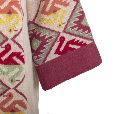 Cotton blend cardigan, 'Serene Andes' - Peruvian colourful Cotton Blend Cardigan with Andean Details