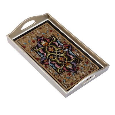 Reverse-painted glass tray, 'Royal Silver' - Handcrafted Reverse-Painted Glass Tray