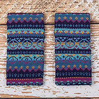 100% alpaca fingerless mittens, 'Blue Mountain' - Hand-knit Fingerless Mittens Made with 100% Alpaca in Peru