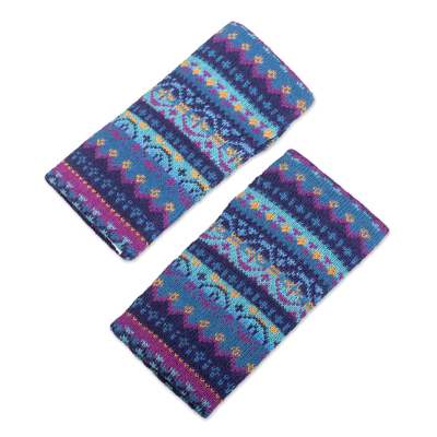 100% alpaca fingerless mittens, 'Blue Mountain' - Hand-knit Fingerless Mittens Made with 100% Alpaca in Peru