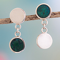 Chrysocolla dangle earrings, 'Starting Point' - Handcrafted Chrysocolla and Sterling Silver Earrings