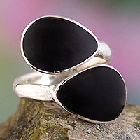 Obsidian cocktail ring, 'Between Two Rivers' - Peruvian Obsidian Cocktail Ring