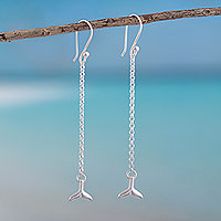 Sterling silver dangle earrings, 'Dolphin Tail' - Artisan Sterling Silver Earrings from Mexico