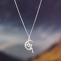 Sterling silver pendant necklace, 'Moon Fairy' - Artisan Crafted Pendant Necklace