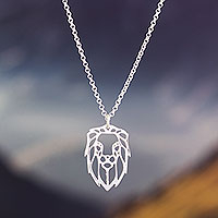 Artisan Crafted Sterling Pendant Necklace,'Lion Head'