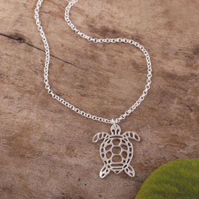 Sterling silver pendant necklace, 'Turtle Territory' - Handmade Pendant Necklace from Mexico