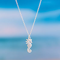 Sterling silver pendant necklace, 'Seahorse Dreams' - Artisan Crafted Sterling Silver Sea Life Necklace