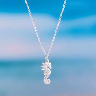 LARGE STRIPED SEAHORSE NECKLACE IN SILVER AND AMBER | Buchanans Jewellers