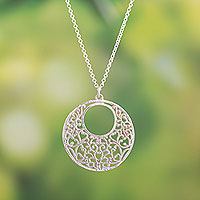 Sterling silver pendant necklace, 'Amazonian Vines' - Round Sterling Silver Pendant Necklace