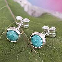 Amazonite stud earrings, 'Boundless Sea' - Artisan Crafted Amazonite Earrings