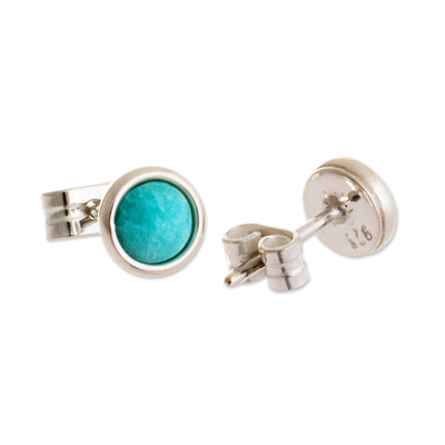 Amazonite stud earrings, 'Boundless Sea' - Artisan Crafted Amazonite Earrings