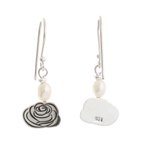 Cultured pearl dangle earrings, 'Rose Sketch' - Floral Motif Sterling Silver Earrings with Cultured Pearls