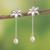 Cultured pearl dangle earrings, 'Lily Sketch' - Sterling Silver Flower Earrings (image 2) thumbail